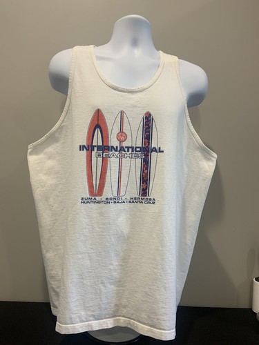 VTG TownCraft Penney's White Graphic Knit Tank Top Shirt XL - Int’l Beaches - Picture 2 of 5