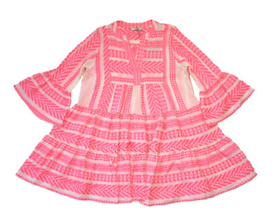 NWT Devotion Twins Ella Tunic in Neon Pink Off-White A-line Tiered Mini Dress L