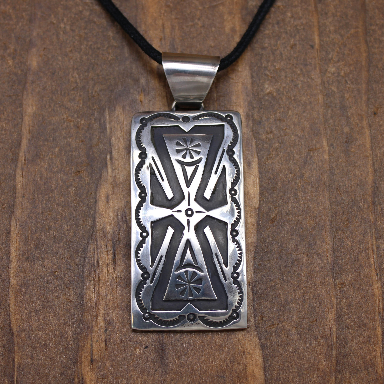 Sterling Silver Rectangular Pendant on Black Cord… - image 2