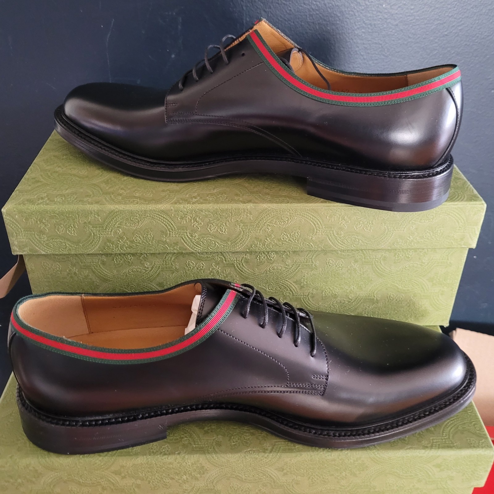 NEW  GUCCI MEN'S WEB LACEUP "BLACK LEATHER" GUCCI 15 (US 15.5 ) thumbnail 3