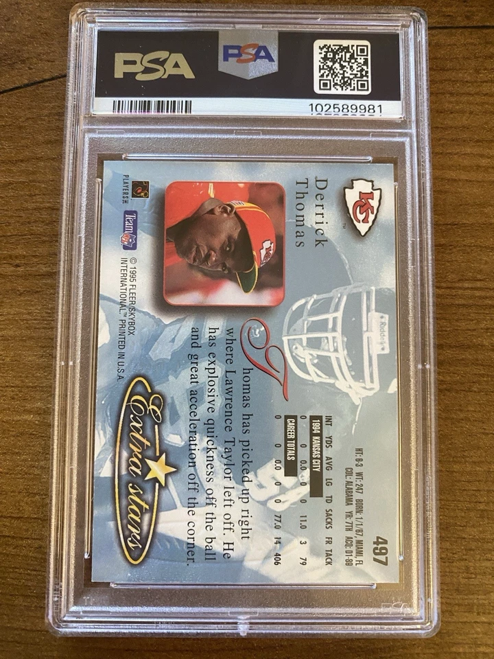 1995 Ultra #497 Derrick Thomas Extra Stars Gold Medallion PSA 8 NM-MT - Image 3 of 4