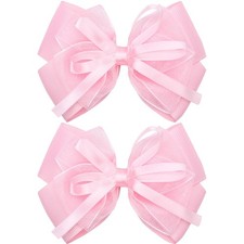 4.5Inch Hair Bows Organza Alligator Clips, Sequin Delicate Double Silver Thre...