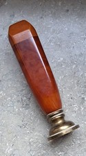 Vintage Bakelite Wax Seal Handle Marbled Cherry Amber Color Art Deco