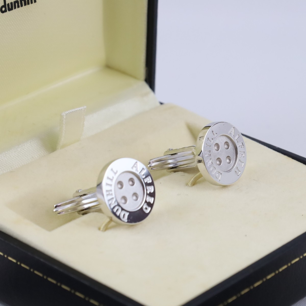 Alfred Dunhill Sterling Silver 925 Button Cufflinks Round Classic