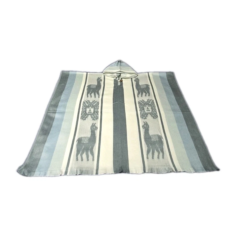 Alpaca Unisex Hooded Poncho Gray, Blue, Baby Blue, White Made In Ecuador