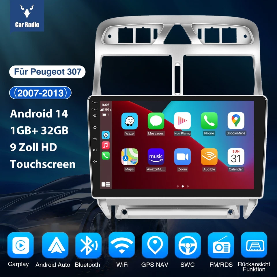 32G Android14 Autoradio Für Peugeot 307 SW CC 2002-2013 Navi GPS WIFI BT RDS SWC - Bild 3 von 4
