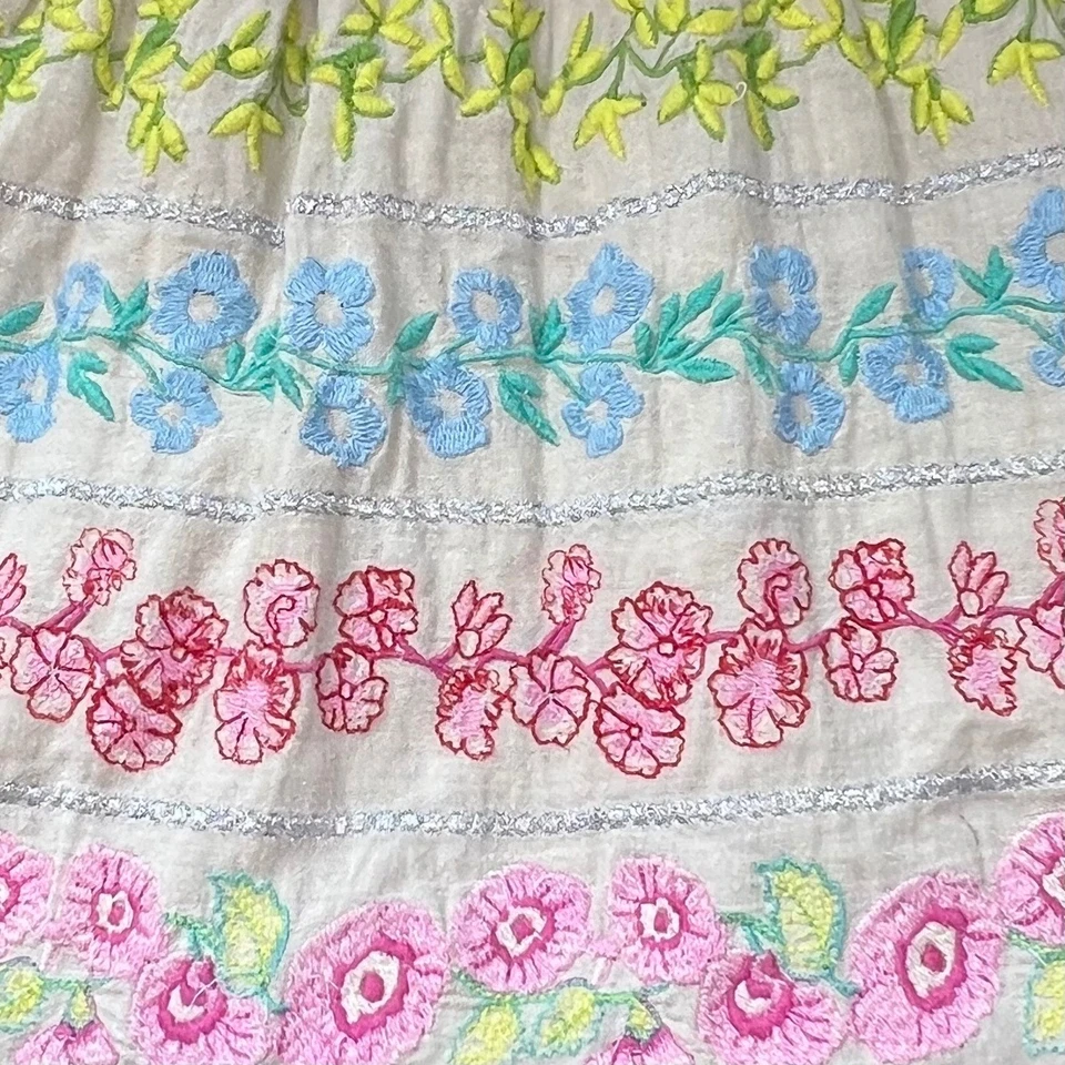 Vestido Peek Niñas Talla 6/7 Beige Floral Bordado Lino Sin Mangas Fiesta Informal Foto 4 de 4