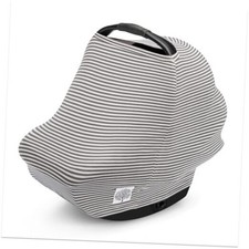 Parker Baby 4 in 1 Car Seat Cover for Girls and Boys - Pewter/Snow Stripes