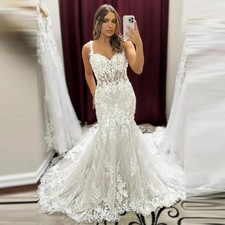 Mermaid Lace Wedding Dresses Sweetheart Train Boho Bride White Bridal Gown
