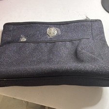 Black Glitter Fabric Makeup Bag Silver Logo Zipper