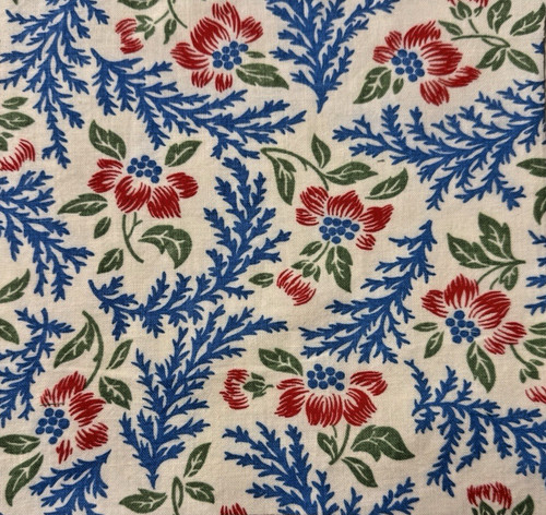 Vintage 1930's-40's feedsack fabric piece 9x8.5" Blue & Red floral