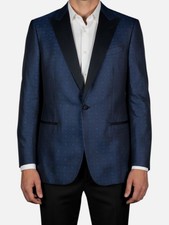 Zegna Men's Blue Silk Floral Jacquard Sartorial Tuxedo Suit Jacket Size 58R