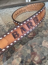 Vintage Tony Lama BARB Brown Tooled Floral Leather Western Name Belt 28 USA
