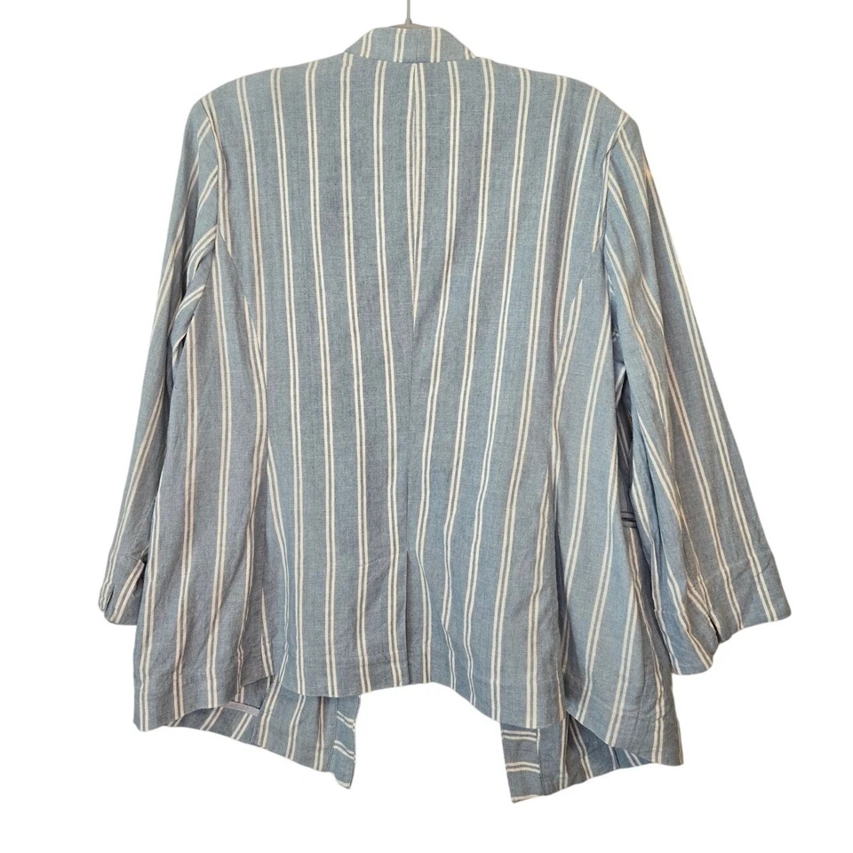Blazer abierto grande pequeño 12/14 nuevo sin etiquetas CHICO'S mezcla de algodón índigo rayas cambray Foto 3 de 4