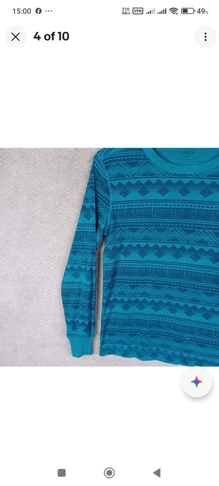 Carbon Shirt Mens Medium Blue Aztec Navajo Print Round Neck Waffle Cotton Blend - Image 2 of 4
