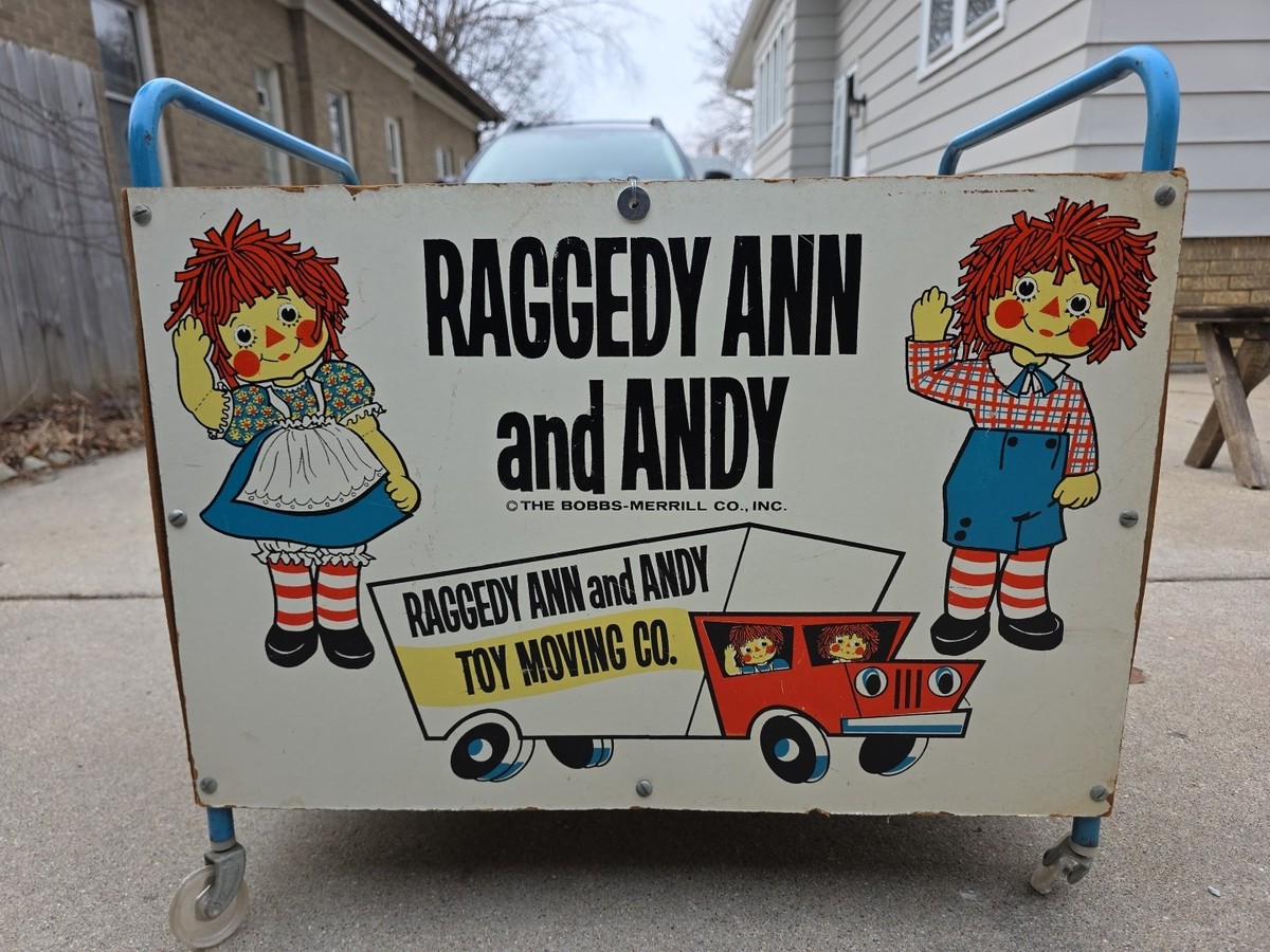 Raggedy Ann & Andy Vintage Wooden Toy Box Wagon Large Display