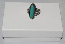 Southwestern Vintage Sterling Silver Long Turquoise Stone Ring SZ 6.25