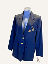 VTG Anne Klein Blazer NWT Black Crested Gold Button 90s Preppy Petite 2P