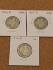 1906-D G/AG+, 1907-D G/AG and 1914-D G Barber Quarters, Undamaged