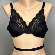 Vintage Vassarette Low Back Bra 36C Black Nylon Lace Underwire USA Made 4255