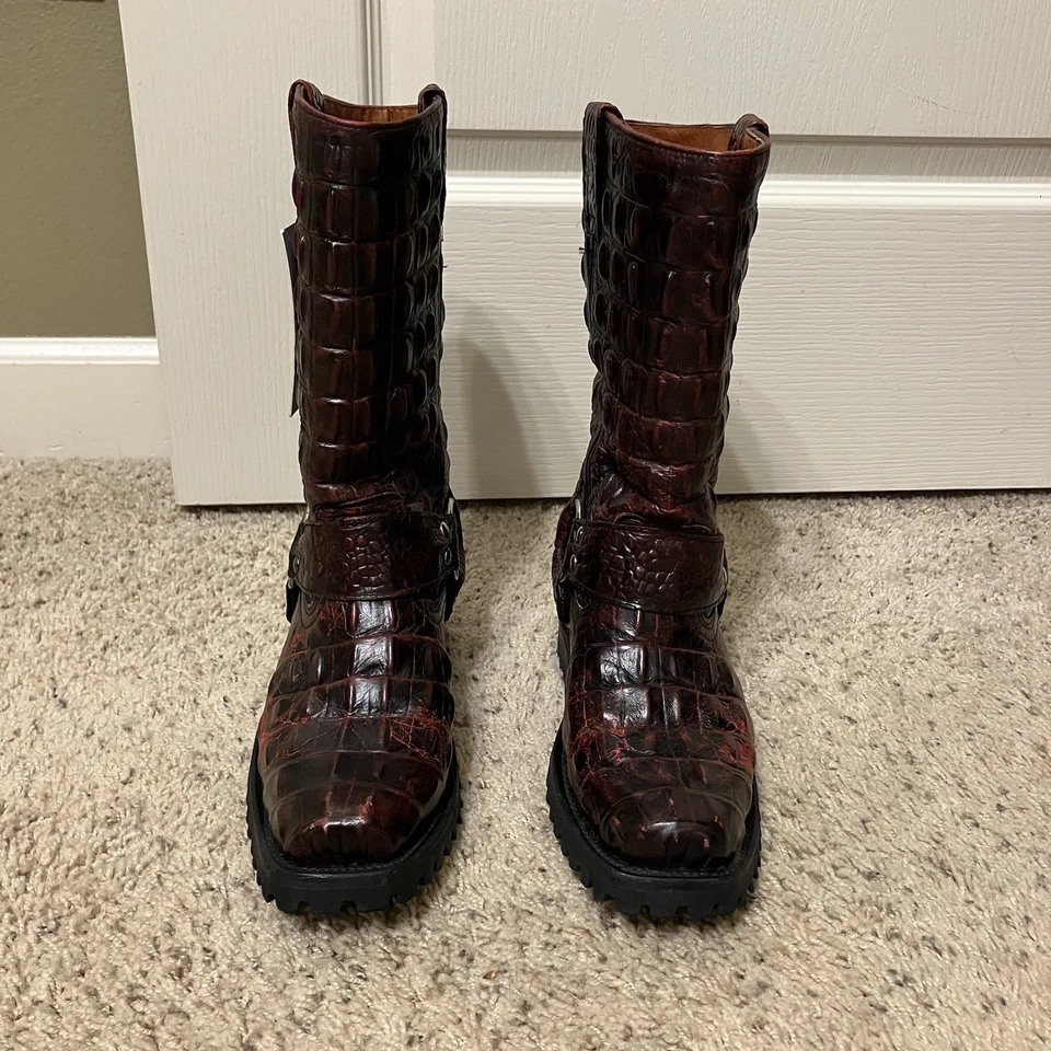 EL PRESIDENTE GOLD COLLECTION Harness Boots BLACK CHERRY Alligator - Sz 6.5 NEW! - Image 4 of 4