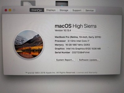 Apple MacBook Pro Retina 13'' Early 2015 16 GB Intel i7 500GB SSD