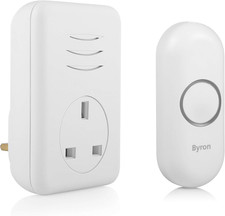 Byron Wireless Doorbell Set, Plug-Through Chime, 150M Range, 16 Melodies