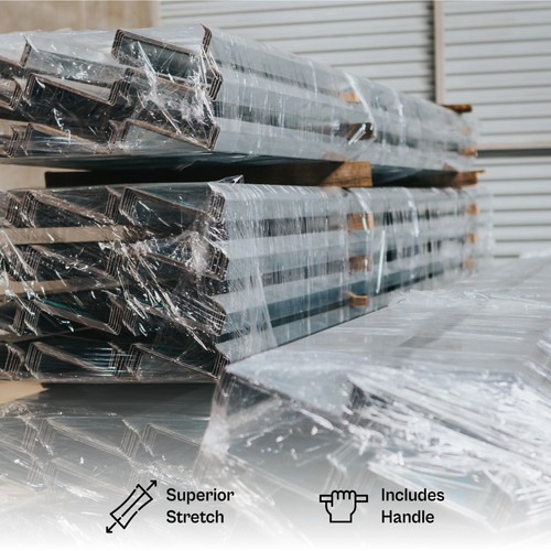 12 Rolls 5" x 1000 Ft. x 80 Gauge Black Cast Stretch Wrap with Plastic Handle - Picture 6 of 8