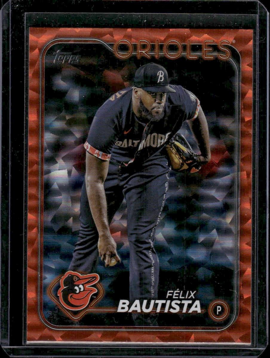 2024 Topps #45 Félix Bautista Color Match Orange Crackle Foil /299 Orioles