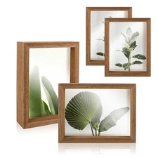 5x7 Floating Picture Frames Set of 4, Double Sided Glass Photo Frame Wood, Br...