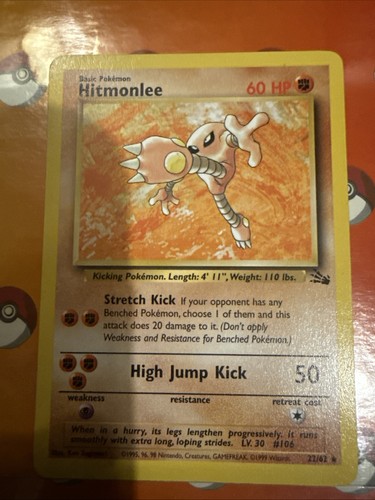 Pokémon TCG Hitmonlee Fossil Card 22/62 Regular Rare, LP/Excellent Condition