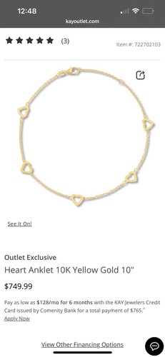 Kay Outlet Exclusive 10K Yellow Gold Heart Station Anklet 10" Solid Gold