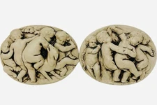 Cherub Angels Chalkware 3D Relief Fresco Wall Plaque Set of 2