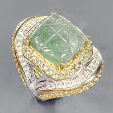Handmade 12 ct Natural Aventurine Ring 925 Sterling Silver Size 7 /R440558