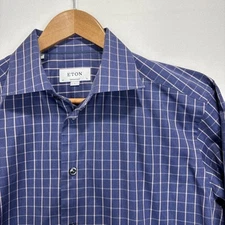 Eton Contemporary Shirt Men 41 16 Large Plaid Cotton Office Business Corporate