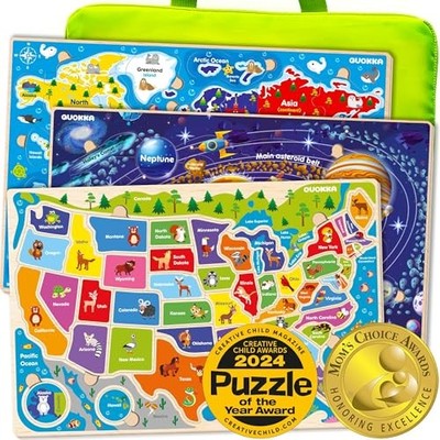  Puzzles for Kids Ages 4-6 - 3 Set Toddler Kids Puzzles Ages 3 1. Wood Maps X3