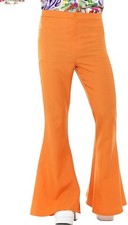 Mens 70s Groovy Disco Fever Flared Orange Pants Costume XL Elastic Waist