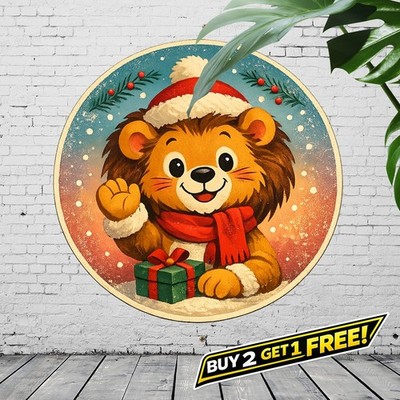 Lion King Simba Nala Christmas Metal Sign 8x8 Round Movie Wall Art Plaque