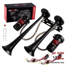 Dual 2-Trumpet Metal Air Horn for truck Kit with 2 air Compressors,12V Black