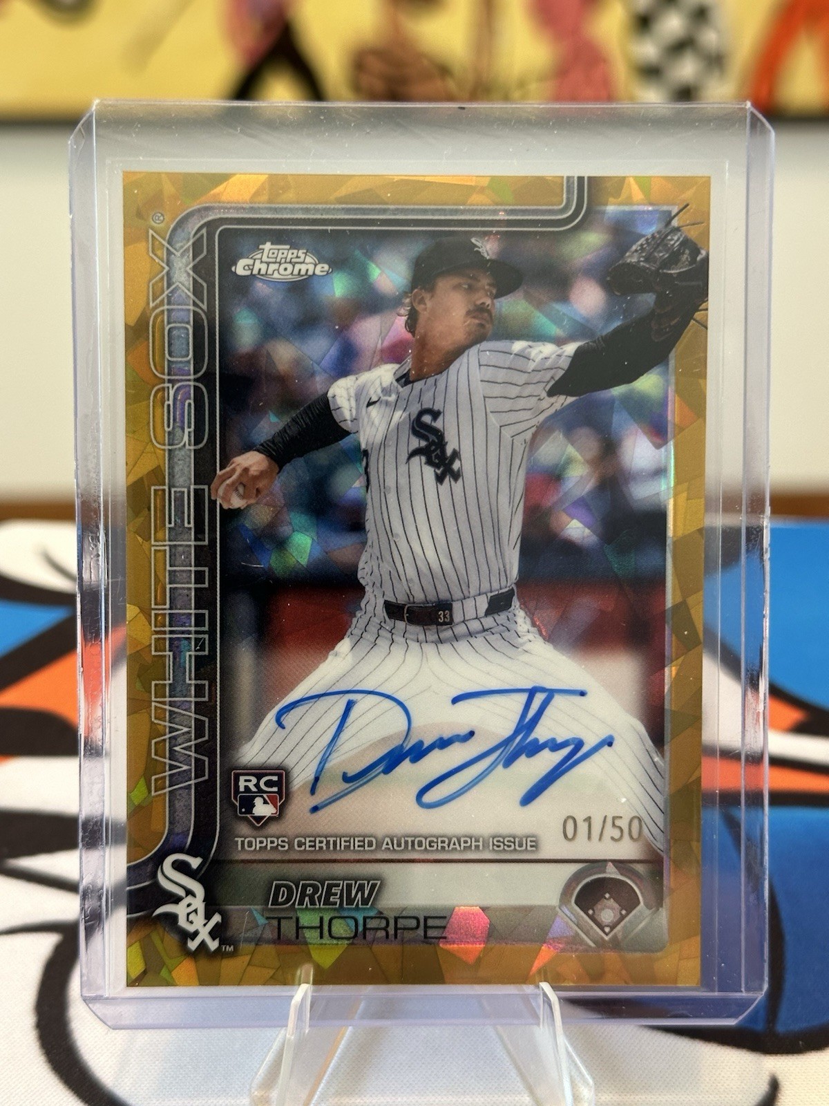 2025 Topps Chrome Sapphire Drew Thorpe RC Auto Gold /50 White Sox