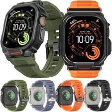 Metal Watch Case Sport Band For Apple Watch Ultra 3 2 49mm Rugged Silicone Strap