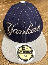 NEW YORK YANKEES Script Blue Pinstripe NEW ERA 59FIFTY Fitted Hat Cap Kids 6 1/2