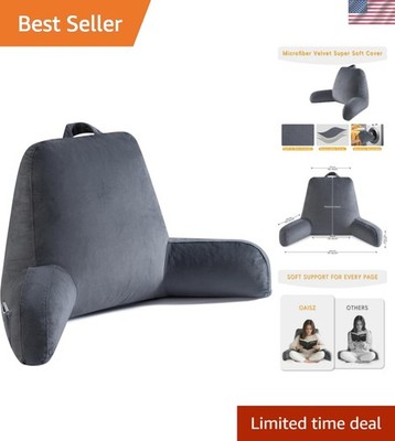 19'' H-Shape Reading Pillow with Shredded Memory Foam - Ultimate Comfort in Grey