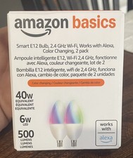 NIB Amazon Basics Smart E12 LED Bulb Color Changing Alexa Wi-Fi 2-Pack