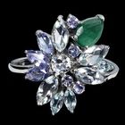 925 Sterling Silver Ring Pear Emerald 6x4mm Aquamarine Gemstone Jewelry Size 8