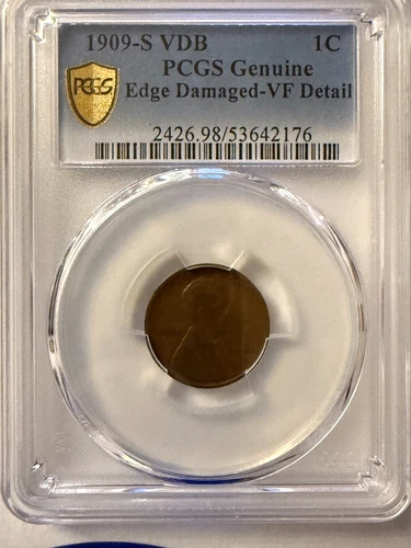 1909-S  VDB PCGS Gold Shield Lincoln Wheat Cent Edge Damaged VF Detail