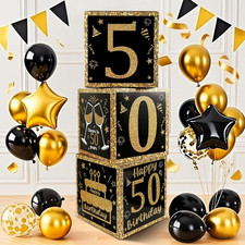 50Th Birthday Decorations for Men Women,3Pcs Black and Gold Happy 50 Year Old