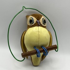 Vintage 1950  s MCM Vinyl  Felt Owl On Perch Swing Plush Decor