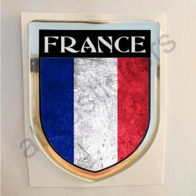 Pegatina Francia 3D Bandera Grunge Escudo Adhesivo Resina Relieve Pegatinas