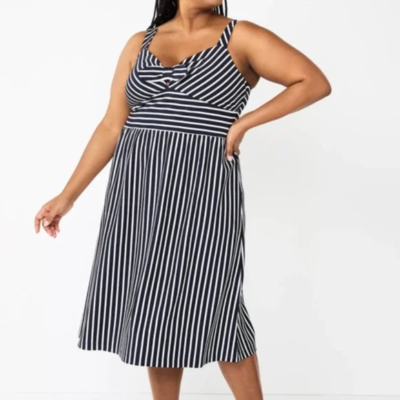 NWT Draper James Navy Blue & White Striped Knot Front Midi Dress Size 3X |  eBay